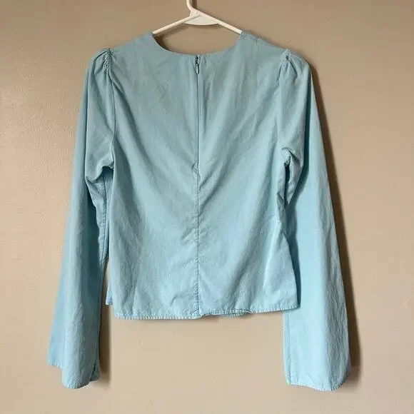 & Other Stories Womens 4 Light Blue Twist Detail Cut Out Long Sleeve Blouse - Picture 7 of 10